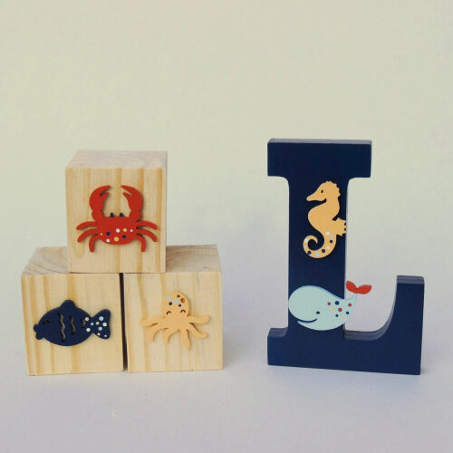 Kit Letra e trio Cubos Fundo do Mar C
