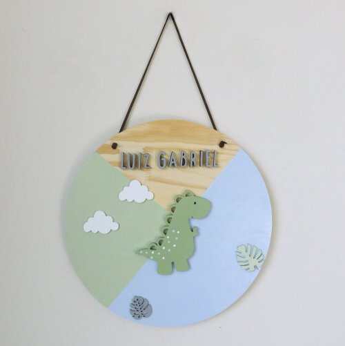 Kit Porta Maternidade Placa Dinossauro e Letra 15cm