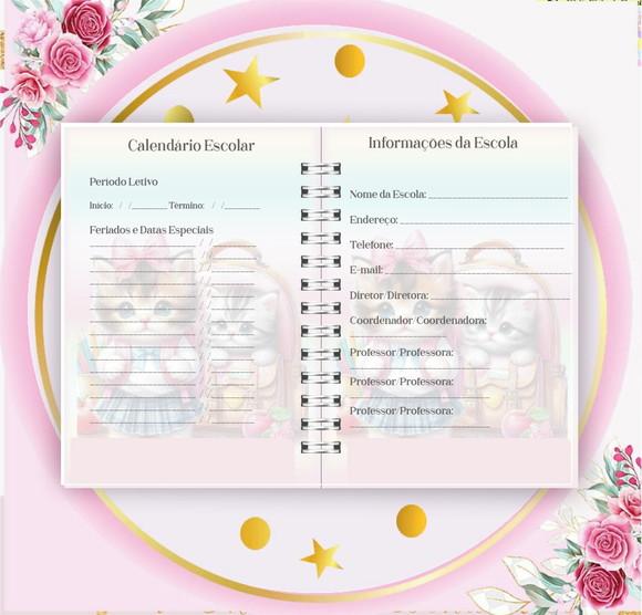Arquivo Digital Combo Agenda Escolar Gatinho Aquarela 03