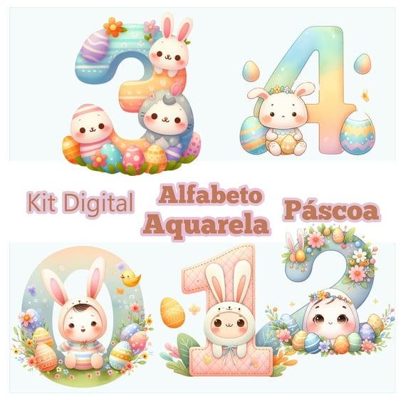 Kit Digital Alfabeto Páscoa Aquarela