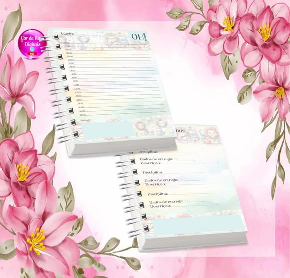 Volta às Aulas Arquivo Digital Combo Agenda Leão, Aquarelado