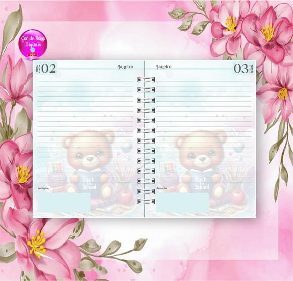 Volta às Aulas Arquivo Digital Combo Agenda Urso, Aquarelado