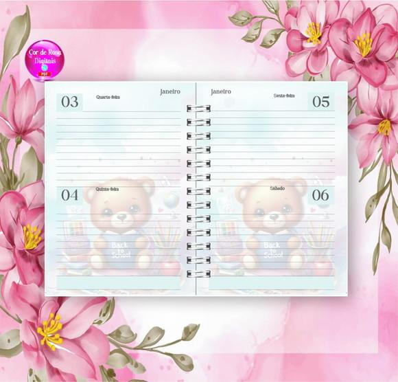 Volta às Aulas Arquivo Digital Combo Agenda Urso, Aquarelado