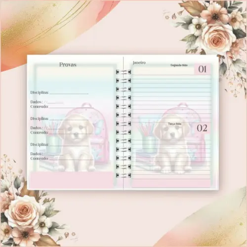 Arquivo Digital Combo Agenda Escolar Cachorrinho Aquarela 03
