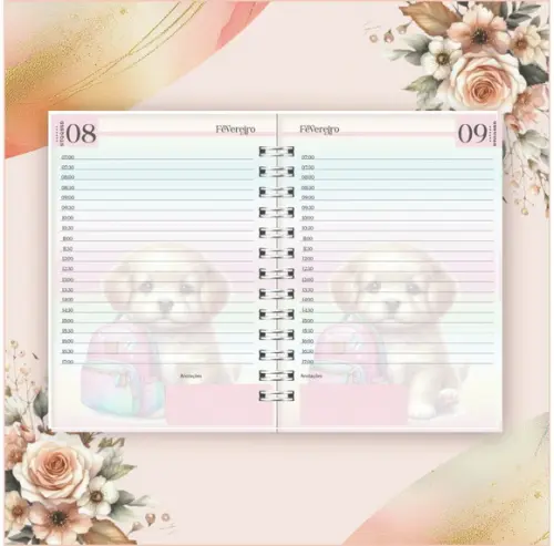 Arquivo Digital Combo Agenda Escolar Cachorrinho Aquarelado