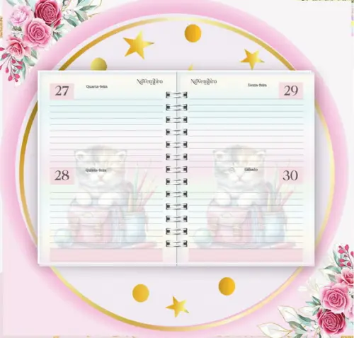 Arquivo Digital Combo Agenda Escolar Gatinho Aquarela 01