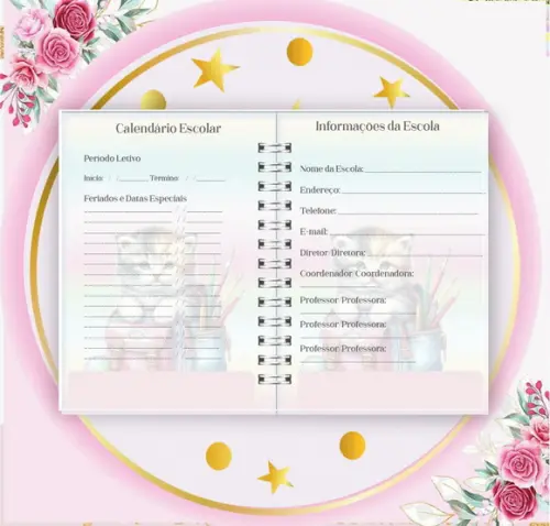 Arquivo Digital Combo Agenda Escolar Gatinho Aquarela 01