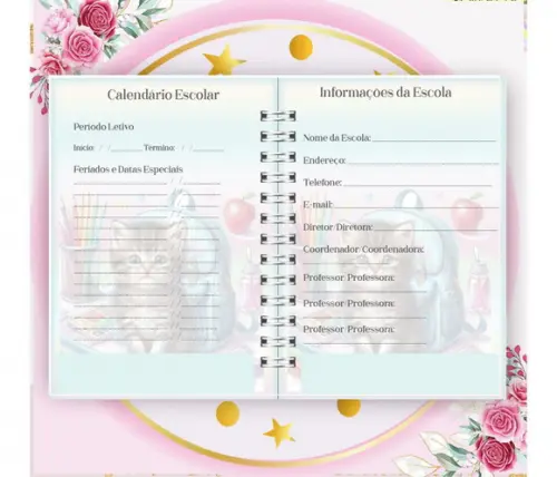 Arquivo Digital Combo Agenda Escolar Gatinho Aquarela 03