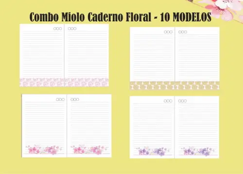 Combo Miolo Caderno Floral - 10 MODELOS