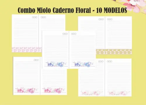 Combo Miolo Caderno Floral - 10 MODELOS