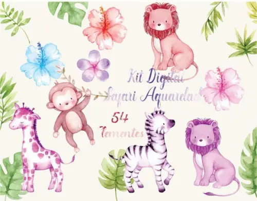 Kit Digital Safari Aquarelado