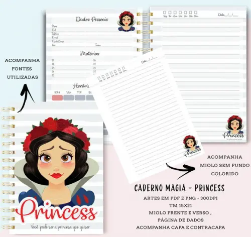 Pack Cadernos Princesas - Arquivo Digital