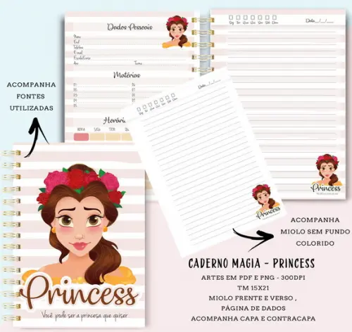Pack Cadernos Princesas - Arquivo Digital