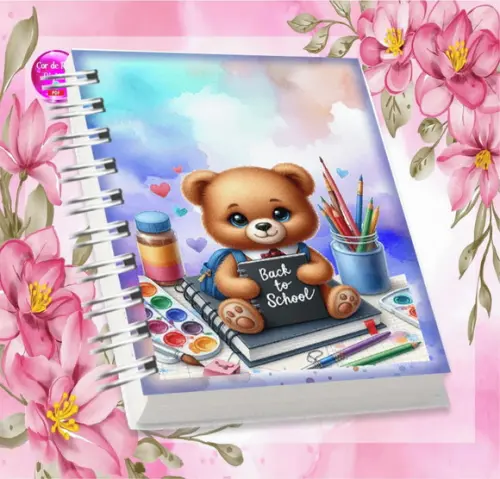 Volta às Aulas Arquivo Digital Combo Agenda Urso, Aquarelado
