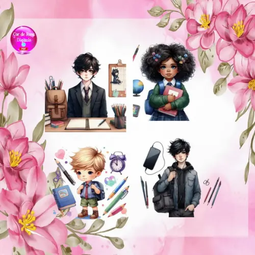 Volta às Aulas Kit Digital com 36 Personagens e 19 Elementos