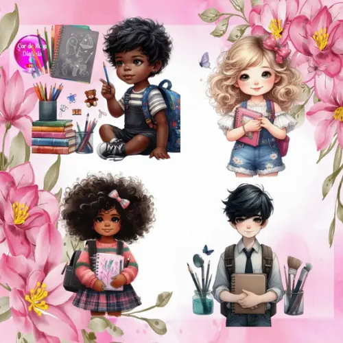 Volta às Aulas Kit Digital com 36 Personagens e 19 Elementos