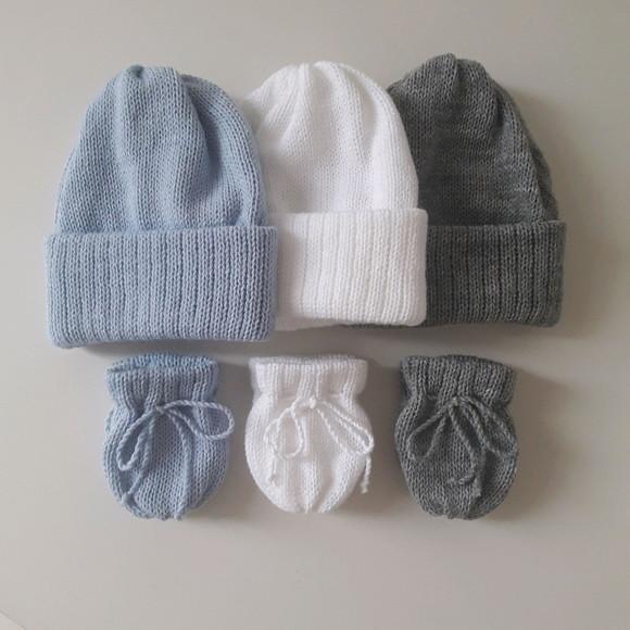 Combo Com Três Conjuntos De Touca E Luvas Para Bebê