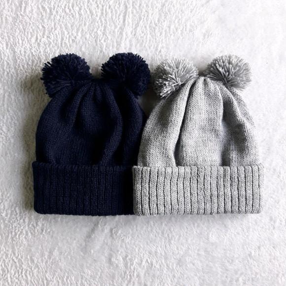 Combo Duas Toucas Azul Marinho e Cinza Bebê