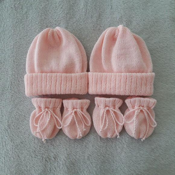 Combo Toucas e Luvas Bebê Rn Rosa Bebê