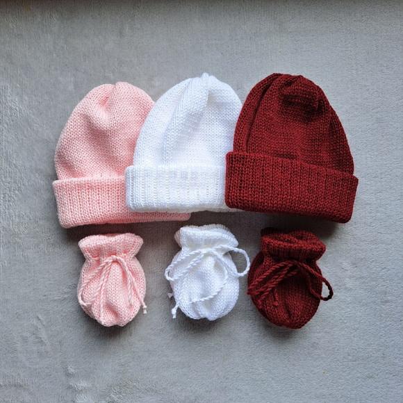 Combo Toucas e Luvas Bebê Rn Rosa Branca e Bordeaux