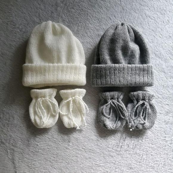 Dois Kits de Touca e Luvas para Bebê Recém Nascido