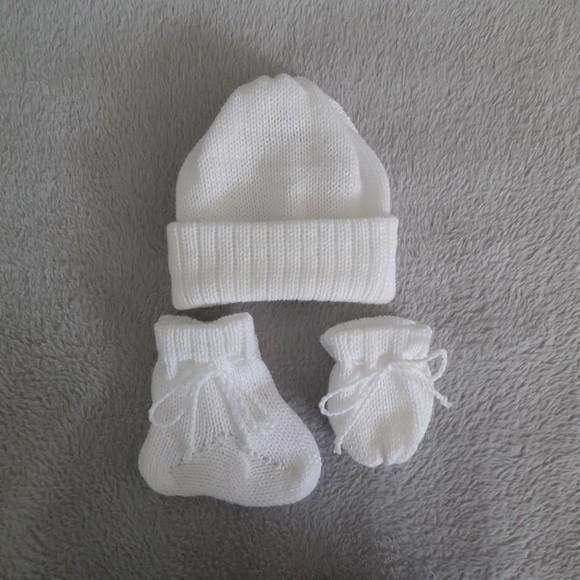 Kit Touca, Luvas e Sapatinhos de Lã Rn Branco