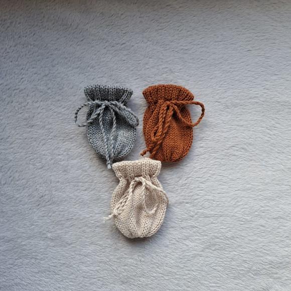 Luvas Bebê Rn em Tricot Cinza Caramelo Bege