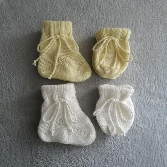 Meias e Luvas para Bebê Off White e Amarelo Bebê