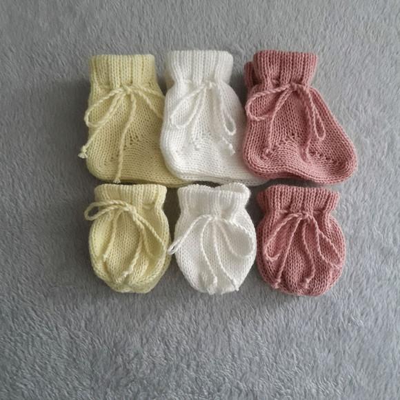 Meias e Luvas para Bebê Off White, Rosê e Amarelo Claro