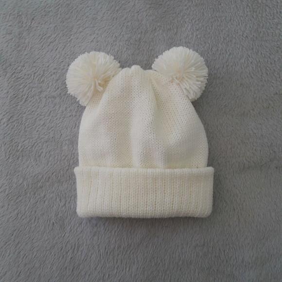 Touca Bebê Dois Pompom Off White