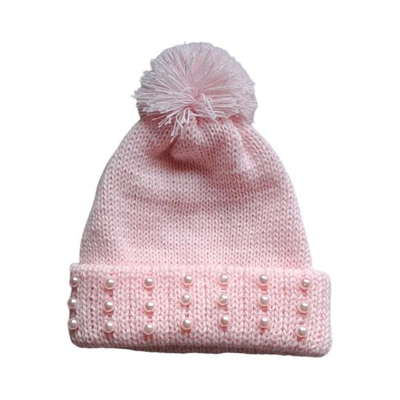 Touca Bebê Pompom e Pérolas Off White