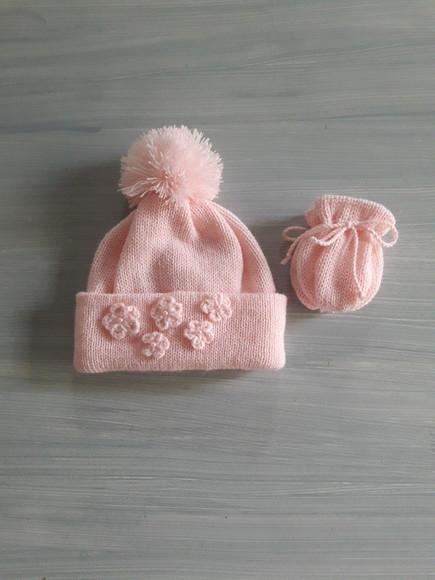 Touca com Pompom e Luvas para Bebê
