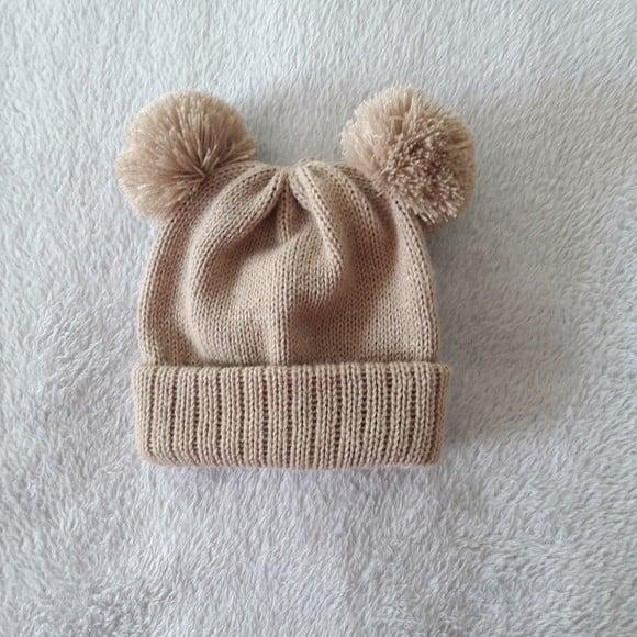 Touca Dois Pompom Bebê Rn Bege