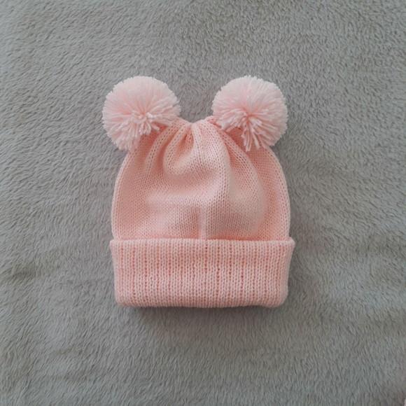 Touca Dois Pompons Rosa Bebê