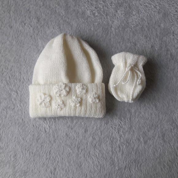 Touca e Luvas Bebê Off White