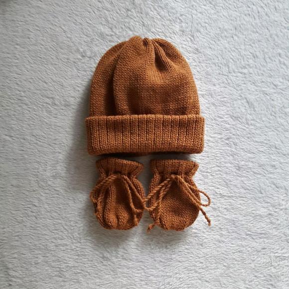 Touca e Luvas Bebê Rn Caramelo