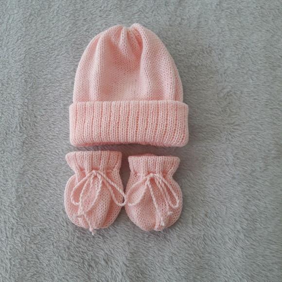 Touca e Luvas Bebê Rn Rosa Bebê