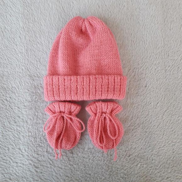 Touca E Luvas Bebê Rosa Chiclé