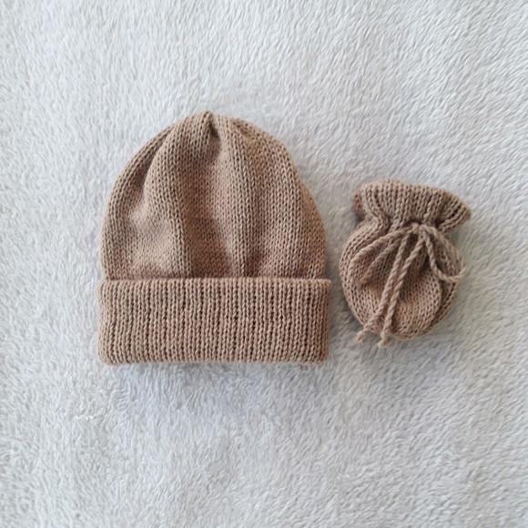 Touca Gorro e Luvinhas Bebê Káqui