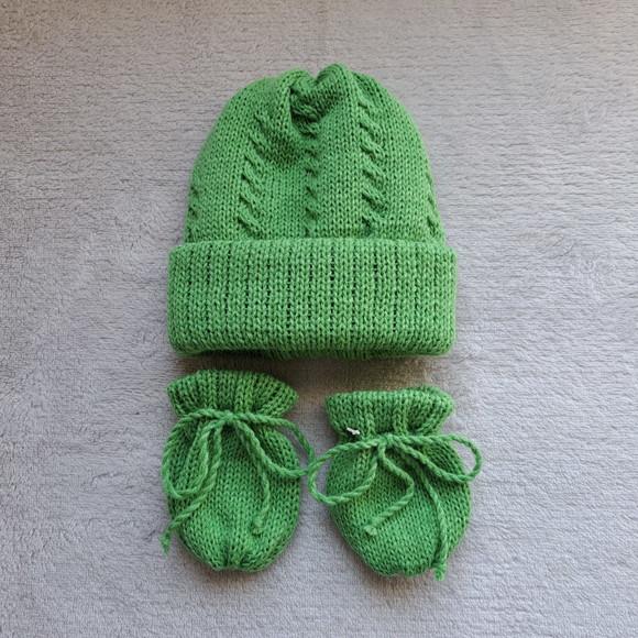 Touca Gorro e Luvas Bebê Maternidade Verde Menta
