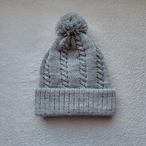 Touca Gorro Pompom Bebê Tricô Lã Cinza