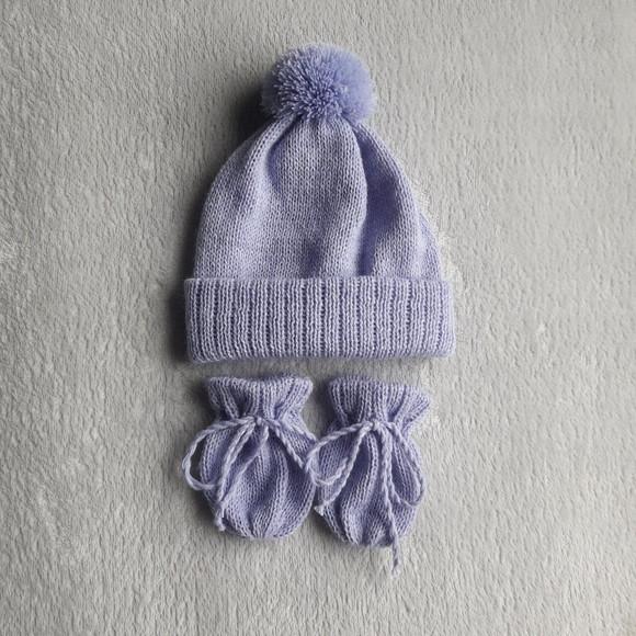Touca Gorro Pompom Luvinhas Bebê Lilás
