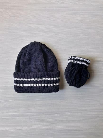 Touca Luvas Bebê Trico Crochê Marinho e Azul Bebê
