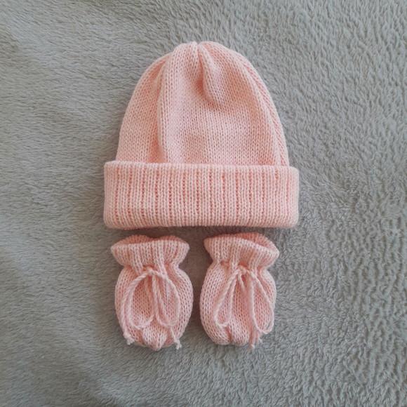 Touca Rosa E Luvinhas Para Bebê Maternidade