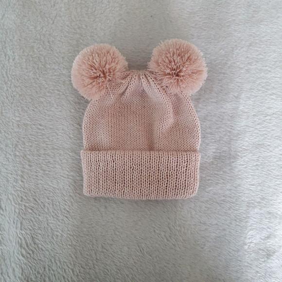 Touca Rosê Dois Pompons Bebê