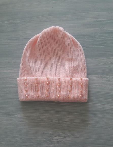 Touca Tricô para Bebê com Aplicação de Pérolas Abs Rosa Beb?
