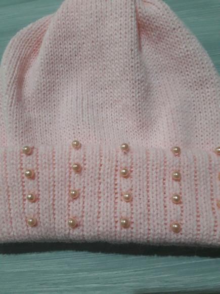 Touca Tricô para Bebê com Aplicação de Pérolas Abs Rosa Beb?