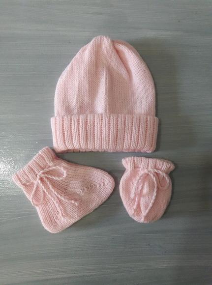 Touca, Meias e Luvas para Bebe Rn Rosa Bebe