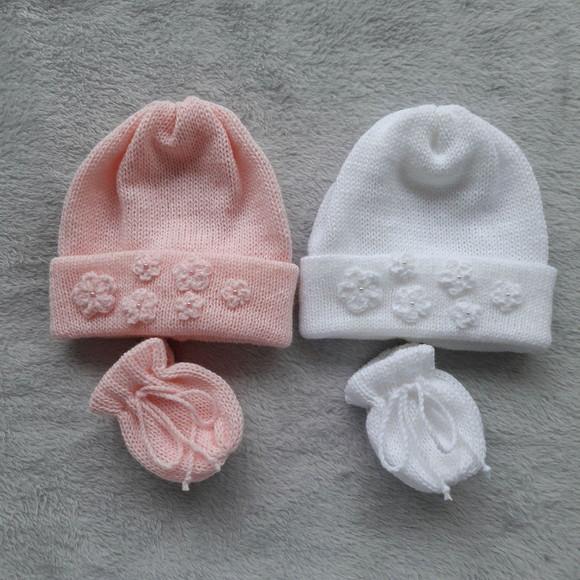 Toucas e Luvas Bebe Rn Rosa e Branca