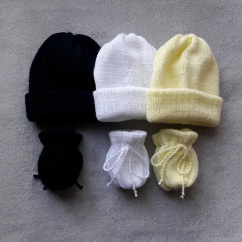 Combo Touca Gorro e Luvinhas Bebê Maternidade